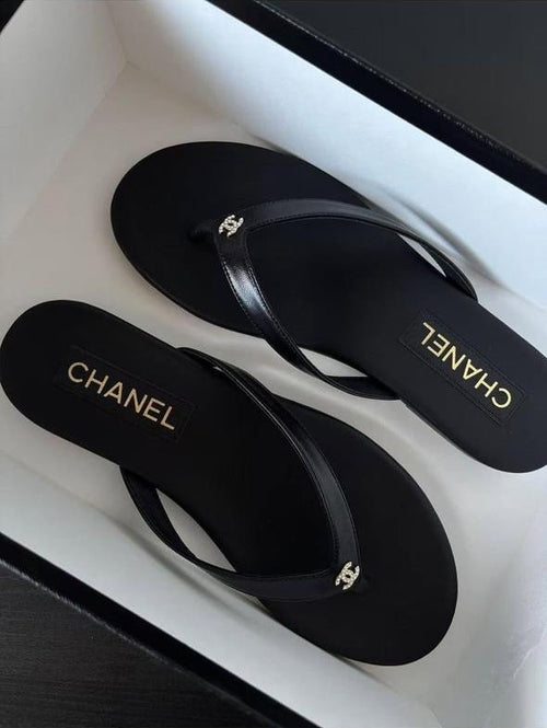 Chanel crystal CC leather thong sandals